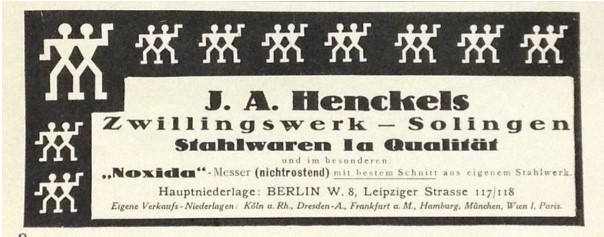 Anúncio da J.A. Henkckels, publicado em 1925, com o mesmo logo